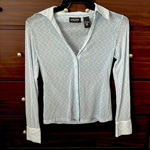 🎉Express Blue and Polka Sheer Shirt🪩